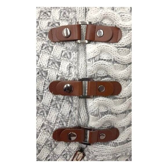 Leif Nelson Ecru Grey Shawl Collar Buckle Strap Cardigan M - Picture 8 of 9